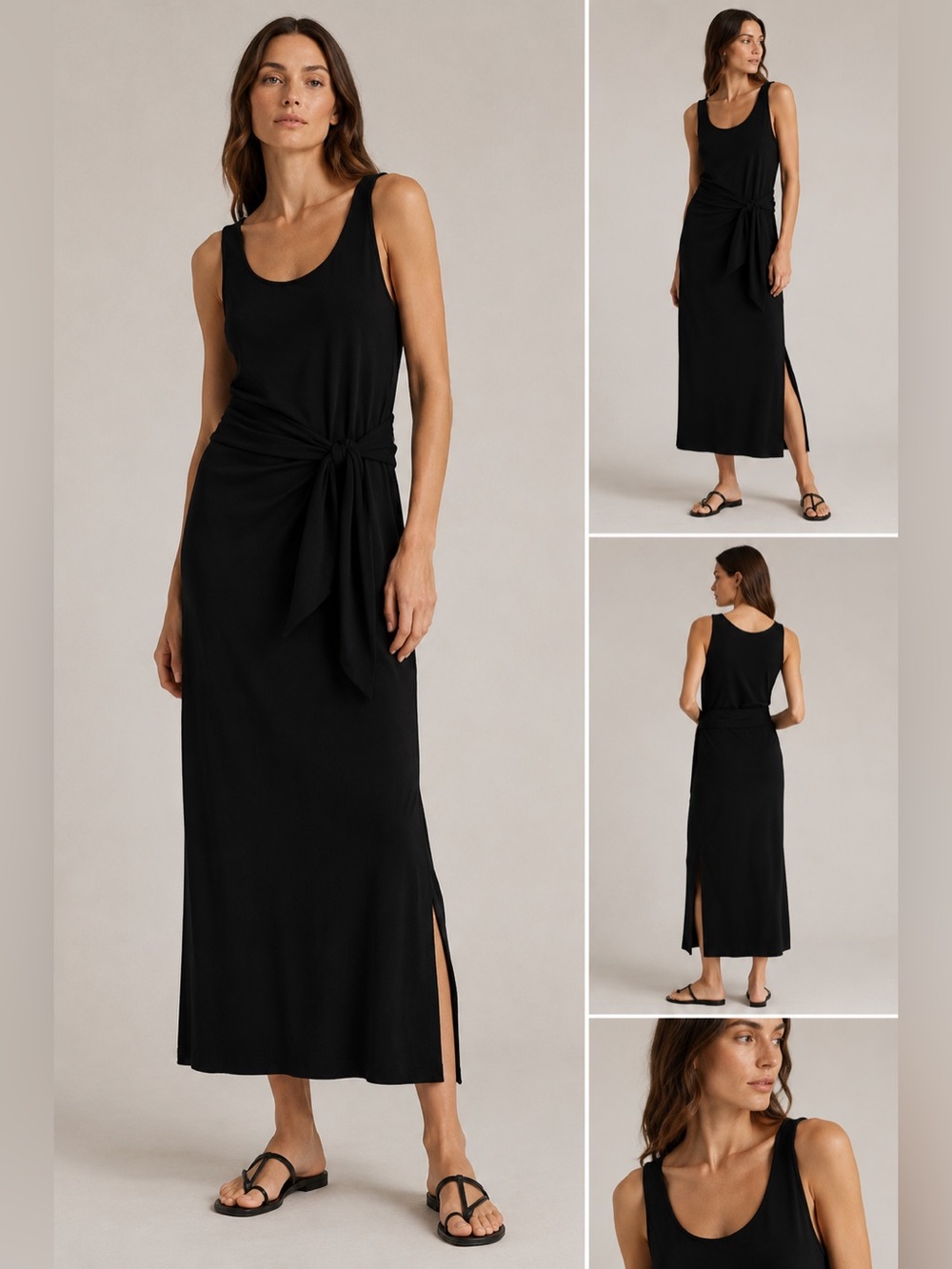 Vince Black Sleeveless Faux Wrap Maxi Dress Tie Waist Minimal Chic Size Large